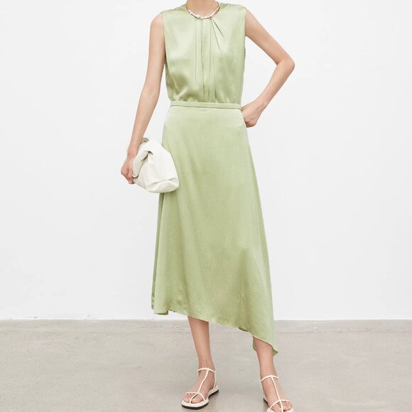 CHICJOC Women Green Silk Skirt Luxurious 6A Grade Mulberry Silk Size 40